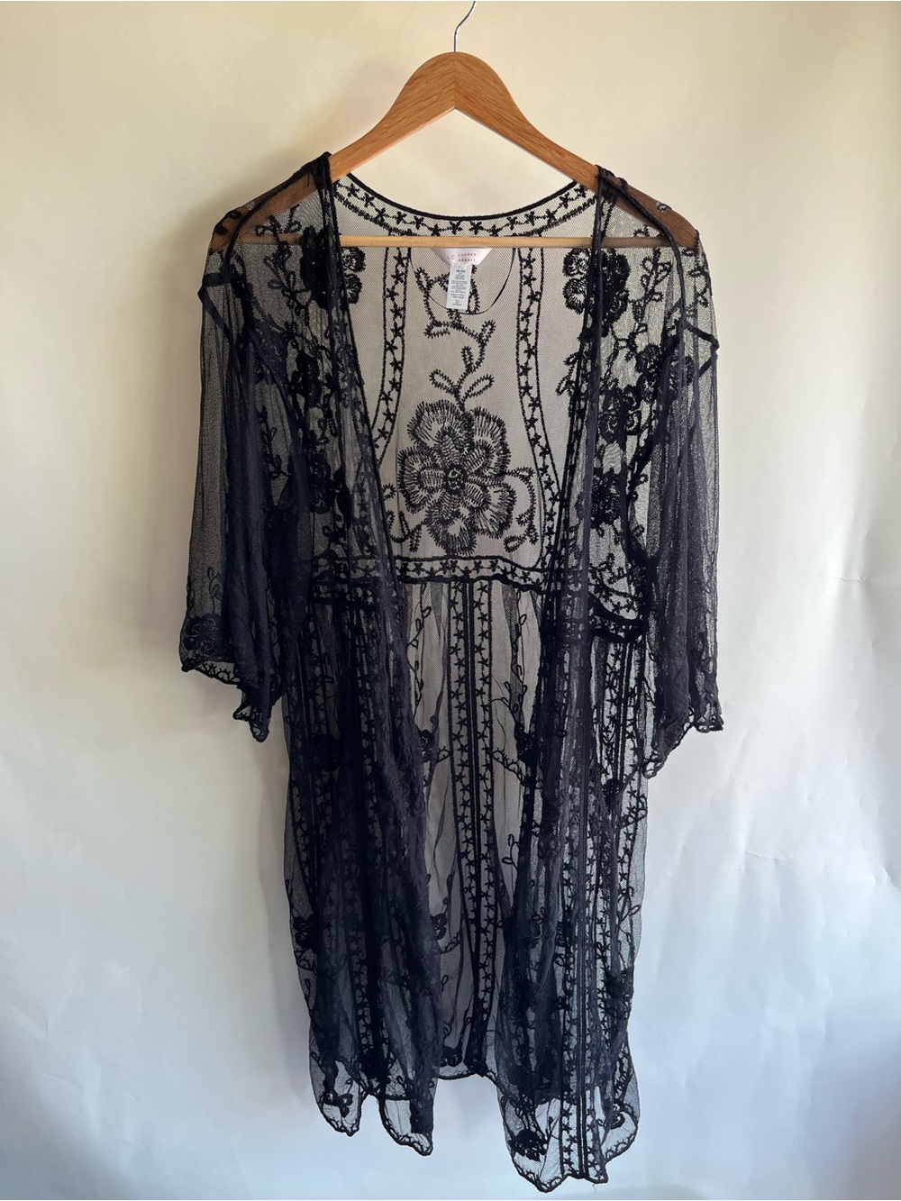 LC Lauren Conrad Lace Duster Coverup Robe Lingerie Black One Size Like Nu